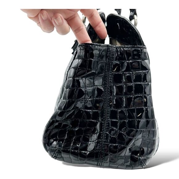 COLE HAAN XL Black Reptile Embossed Patent Leather Tote Bag - Picture 5 of 16